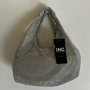 NWT: INC International Concepts Silver Shoulder Bag with Ribbed Texture